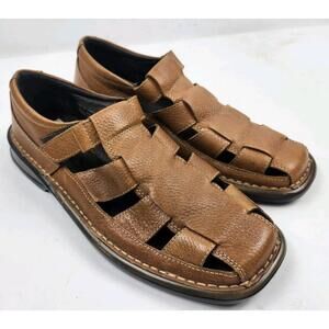 Alfani Rio Mens Size 9.5 D Fishermen Sandals Brown Leather Strap Up Shoes EUC